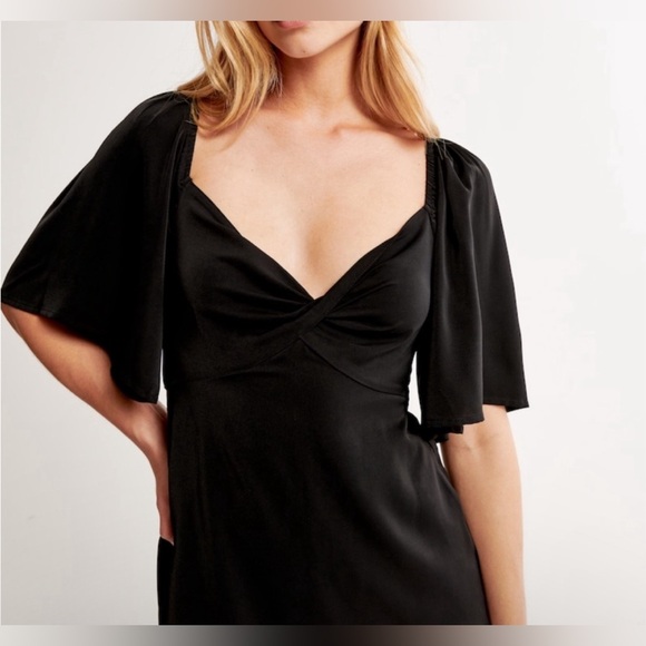 Abercrombie & Fitch Black Angel Sleeve V Neck Bow Mini Skort Romper Dress SZ XS - Picture 2 of 10